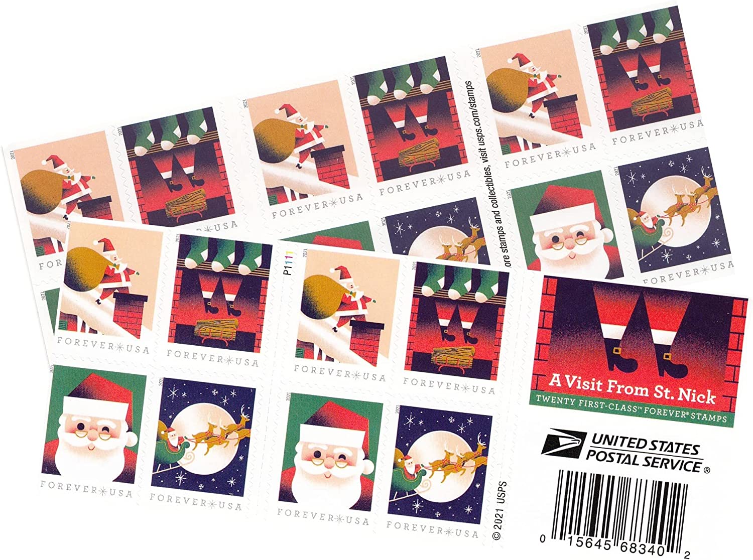 2021 US A Visit from St Nick Forever First Class Postage Stamps