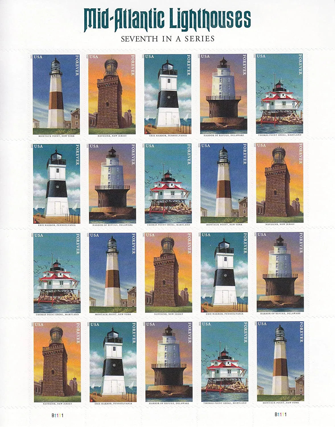 (2021) US Mid Atlantic Lighthouses Forever Postage Stamps