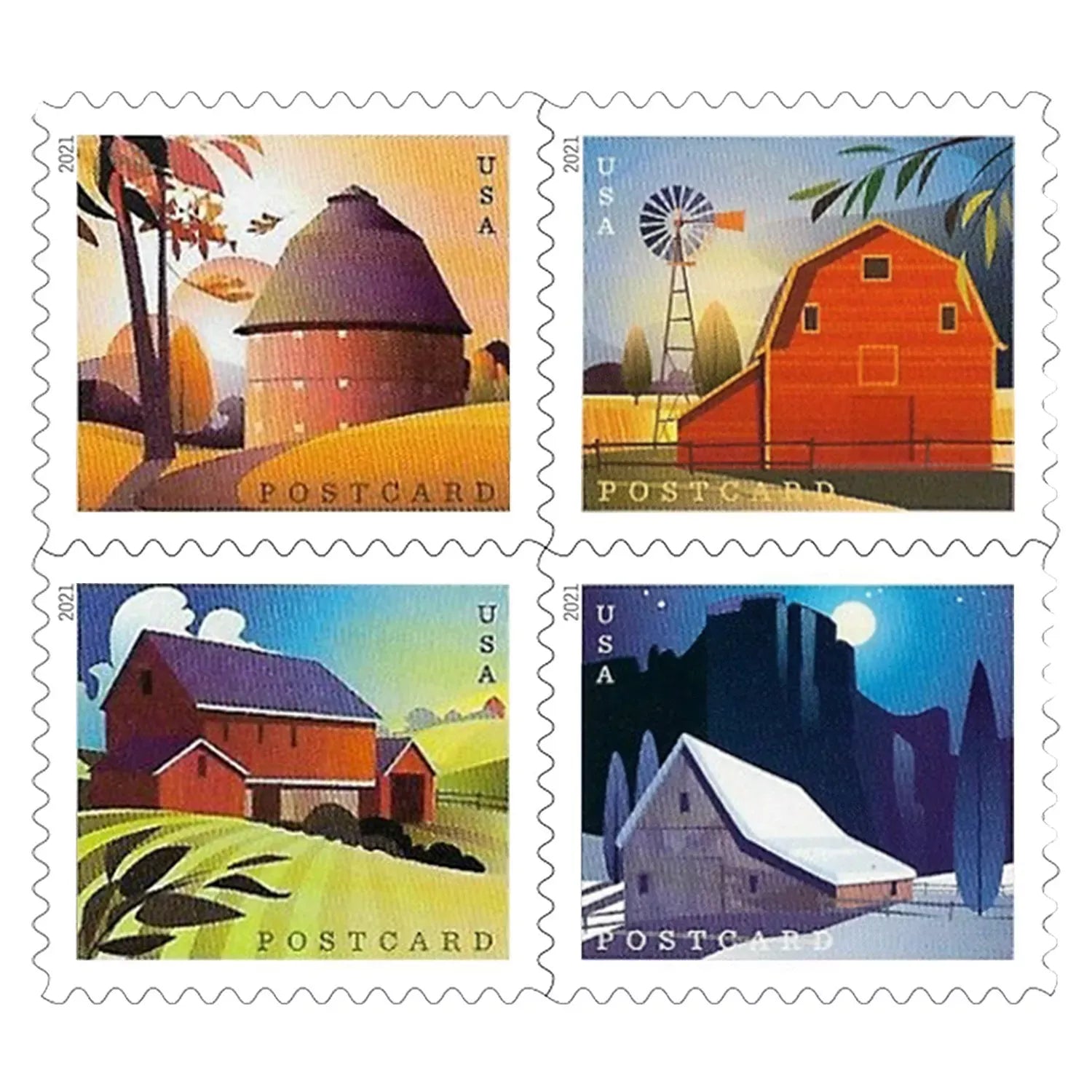 (2021) US Barns Postcard Forever Postage Stamps