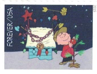 2015 US Charlie Brown Xmas Pane of 20 Forever Postage Stamps