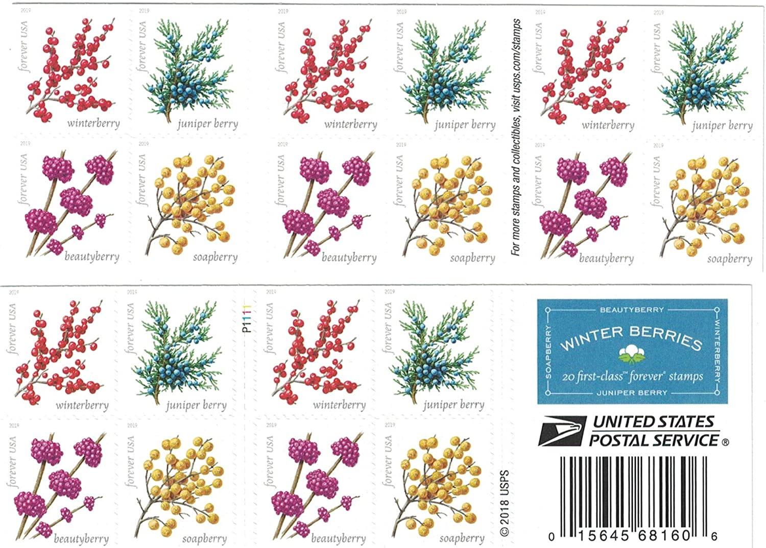 (2019) Winter Berries First Class Forever Postage Stamps