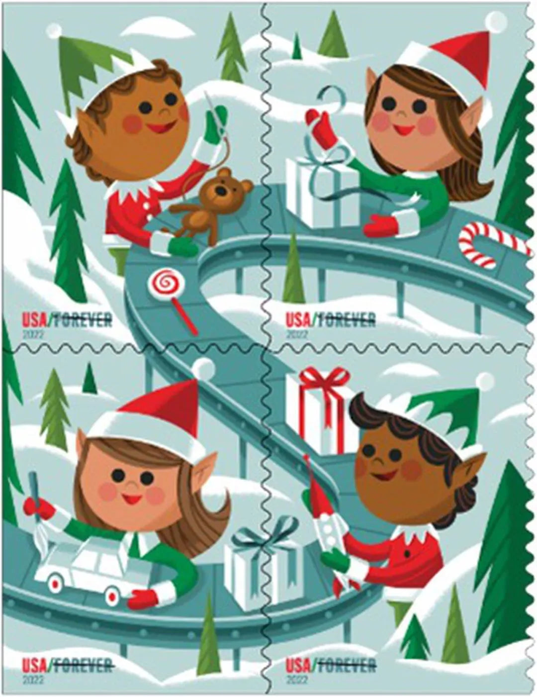 2022 US Holiday Elves Forever Postage Stamps