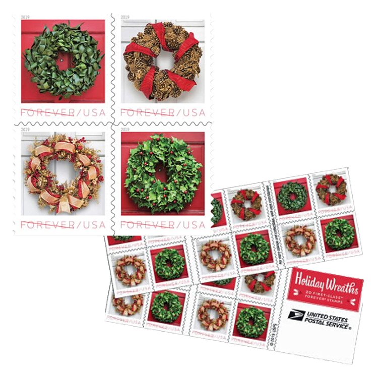 (2019) Christmas Tradition Celebration Holiday Wreaths Forever Stamps